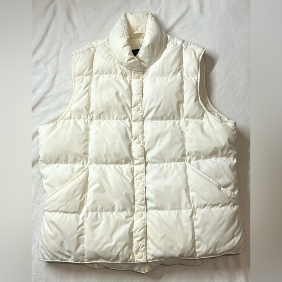 Lands' End Off-White Women’s Ivory Button Up Puffer Vest w Pockets Size L 14-16 - Picture 1 of 14